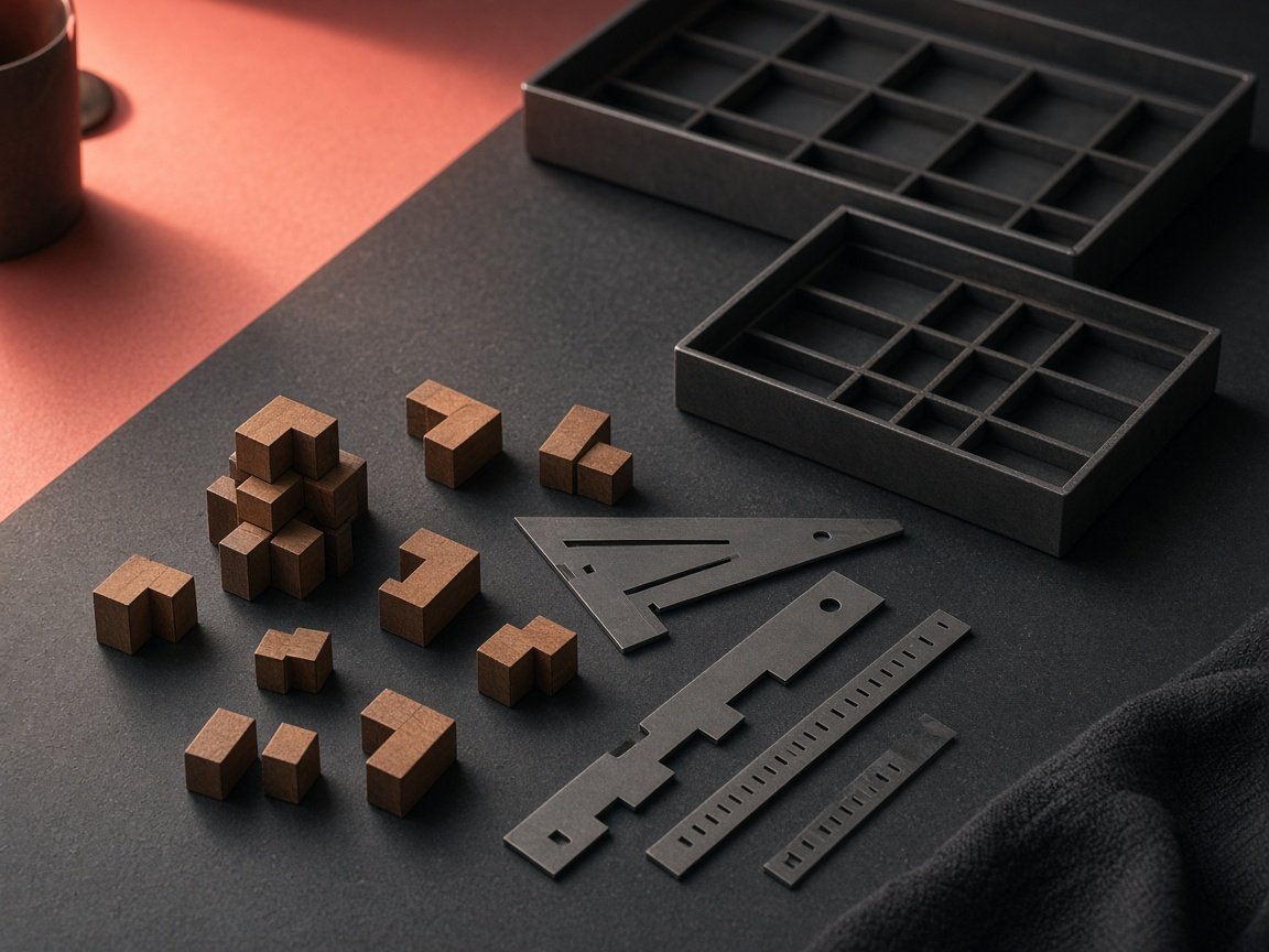 Letterpress spacing blocks and layout tools on a desk